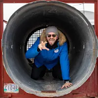 Giving my best impression of a polar bear trying to escape a bear trap on expedition in Churchill, Manitoba.