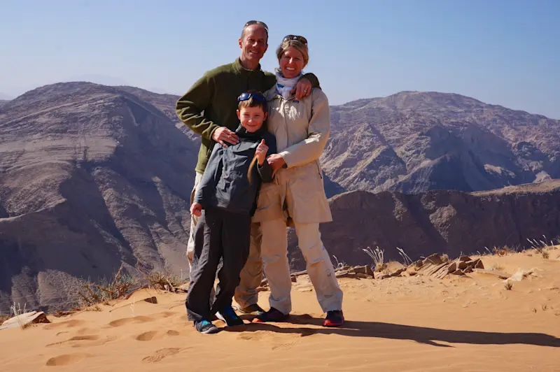 Family shot with my wife and son, Gus in Hartmann Valley, northwestern Namibia.