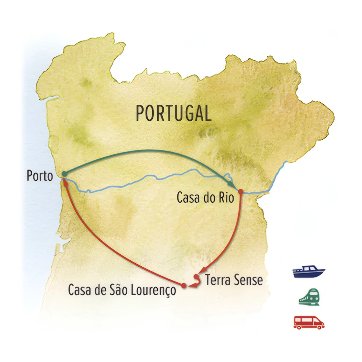 Trip map for Portugal: The Douro & Mountain Villages
