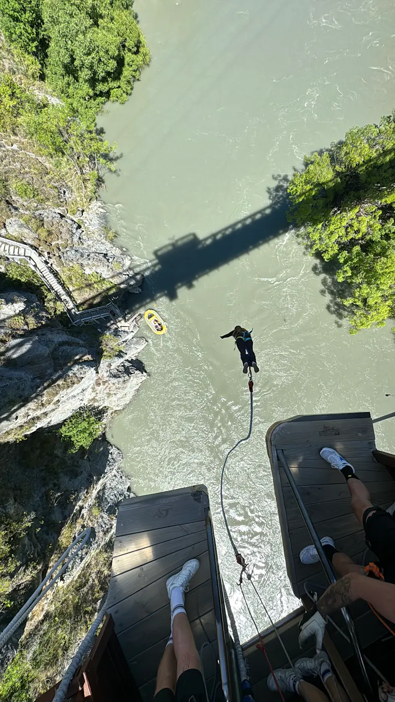 Taking the leap on a bungy jump in Queenstown, New Zealand.