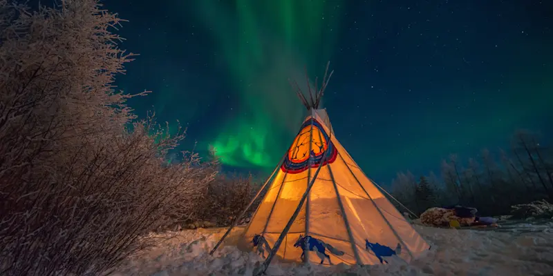 Northern lights above tepee, Churchill, Manitoba.