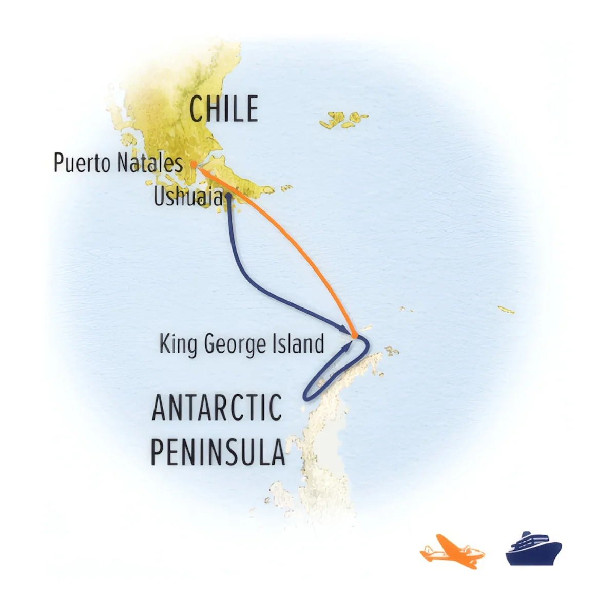 Trip map for Antarctica Direct: Fly the Drake Passage
