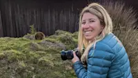 Nat Hab guest and echidna, Cradle Mountain National Park, Tasmania.