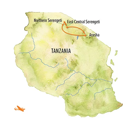 Trip map for Tanzania Migration Photo Expedition