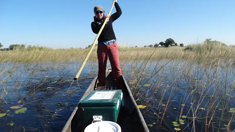 Mokoro poling through the vast lands of Botswana.
