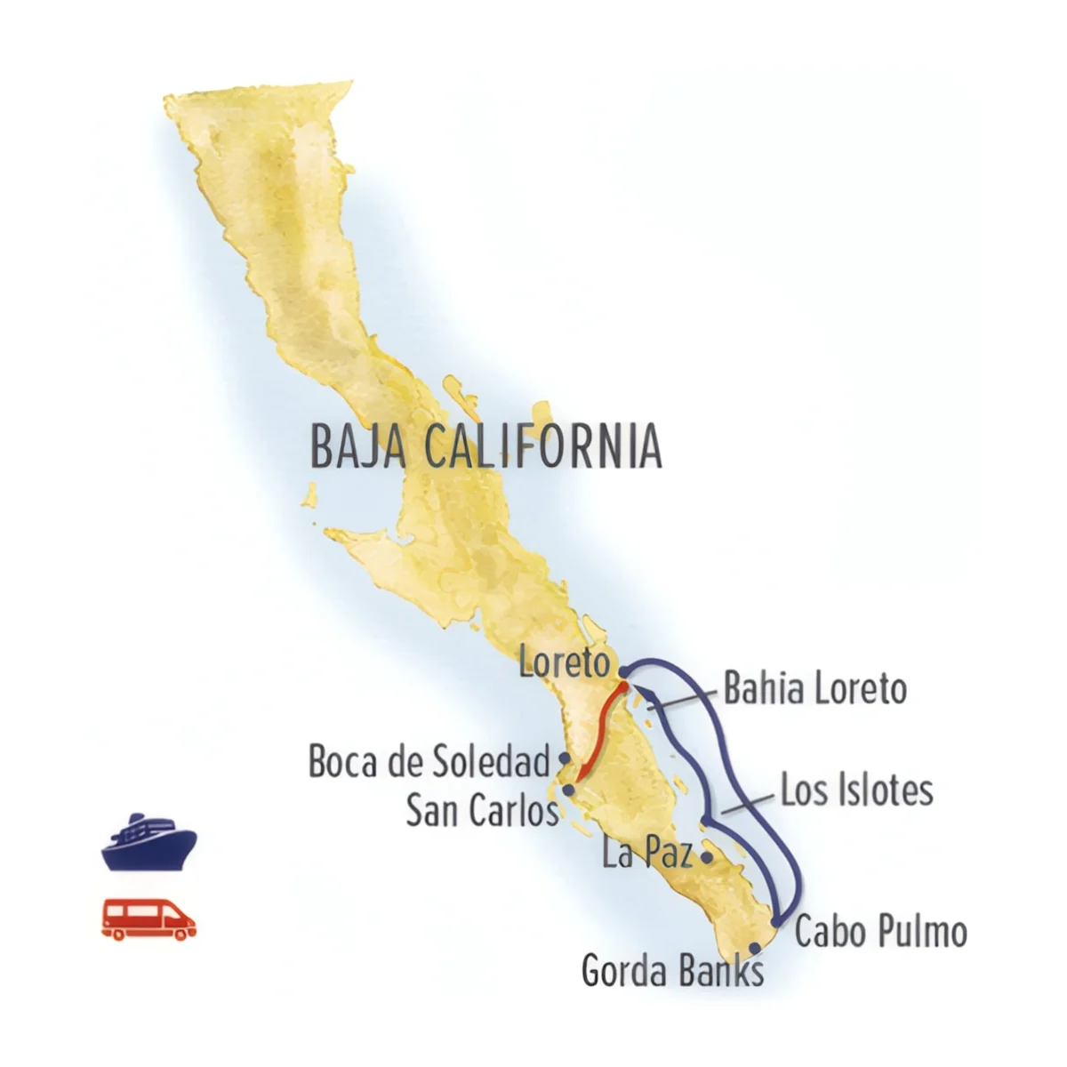 Trip map for Baja California: Among the Great Whales