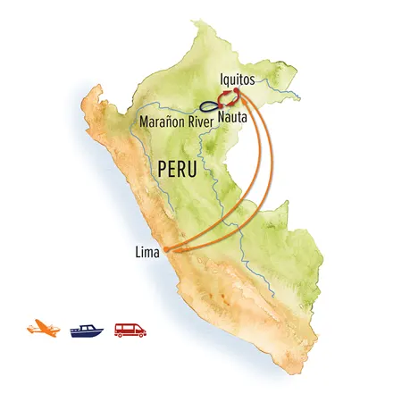 Trip map for Dolphins, Sloths & Macaws in the Amazon