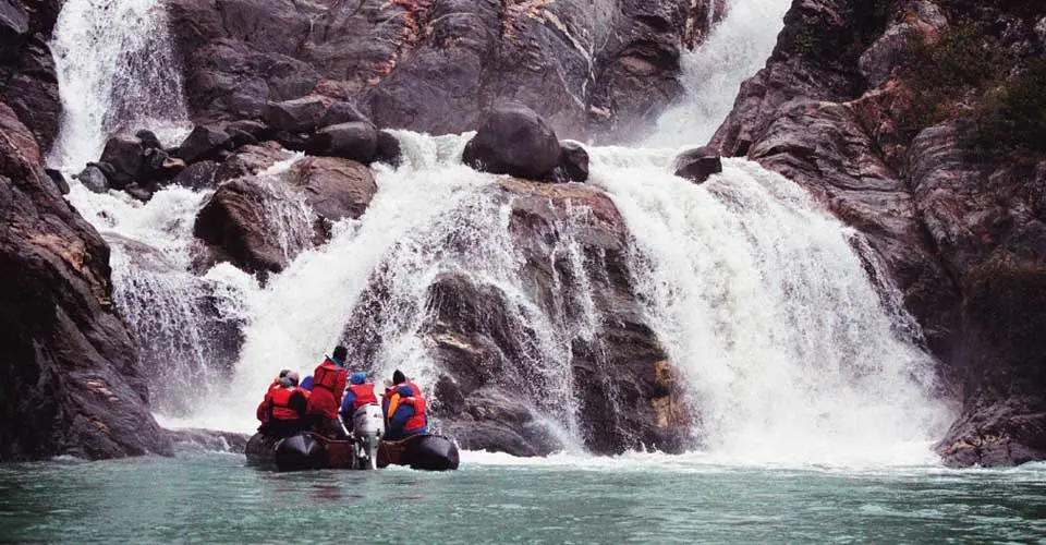Nat Hab guests on zodiac, Tracy Arm-Fords Terror Wilderness, Alaska.