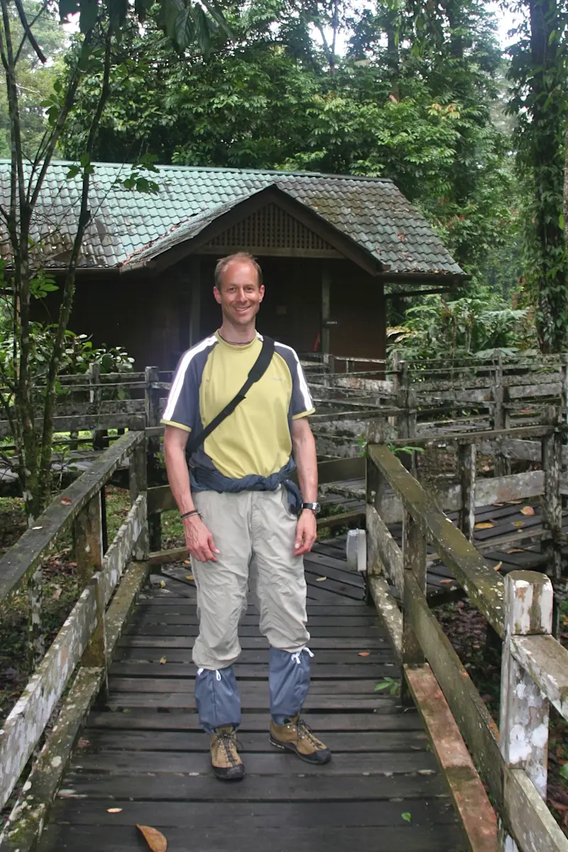 Sporting my fancy new leech socks in the Danum Valley of Malaysian Borneo.