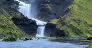 Ofaerufoss waterfall, Eldgja Canyon, Iceland.