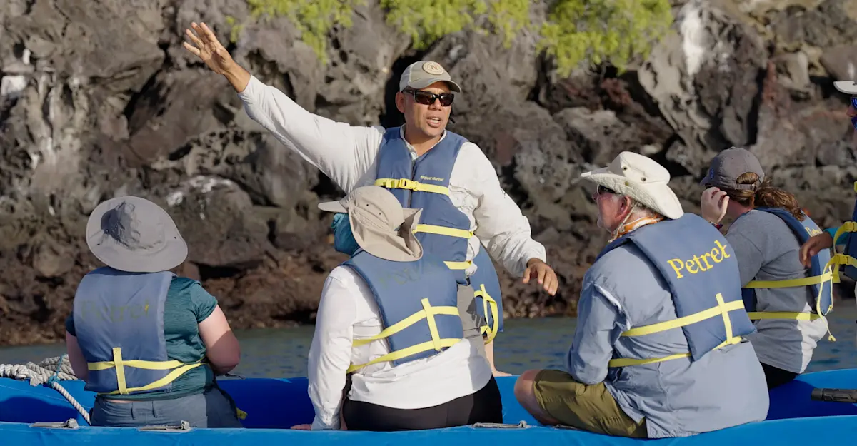 Nat Hab guests on panga ride, Galapagos Islands, Ecuador.