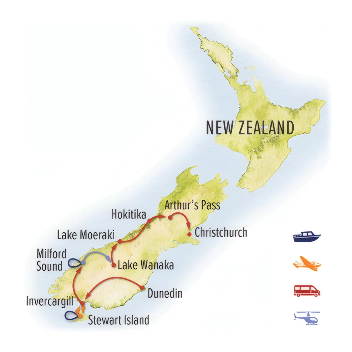 Trip map for Wild New Zealand Photo Expedition