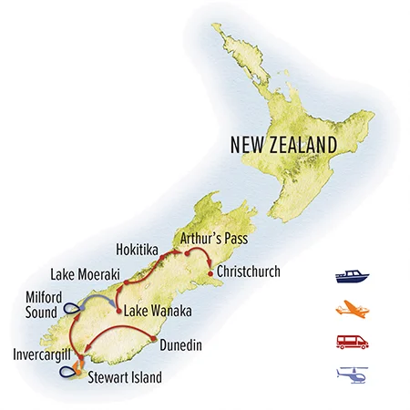 Trip map for Wild New Zealand Photo Expedition