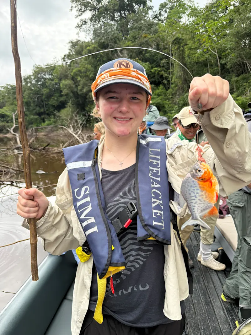 My daughter caught a Piranha in Peru.
