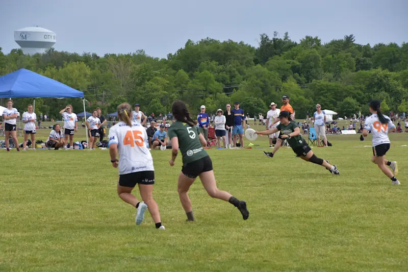 Playing ultimate frisbee at college nationals in Ohio.