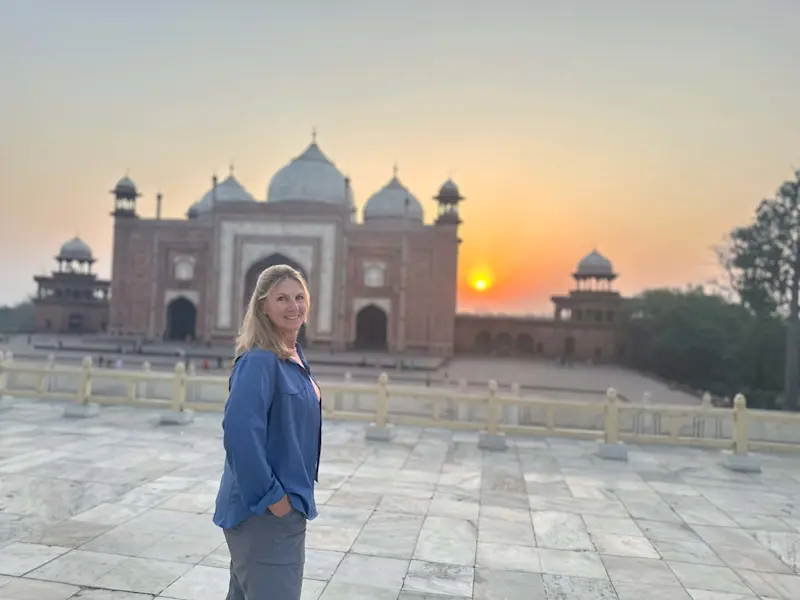 Stopping by the Taj Mahal in Agra.