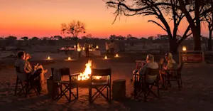 Campfire at Nat Hab's Gomoti Camp - Okavango South, Okavango Delta, Botswana.