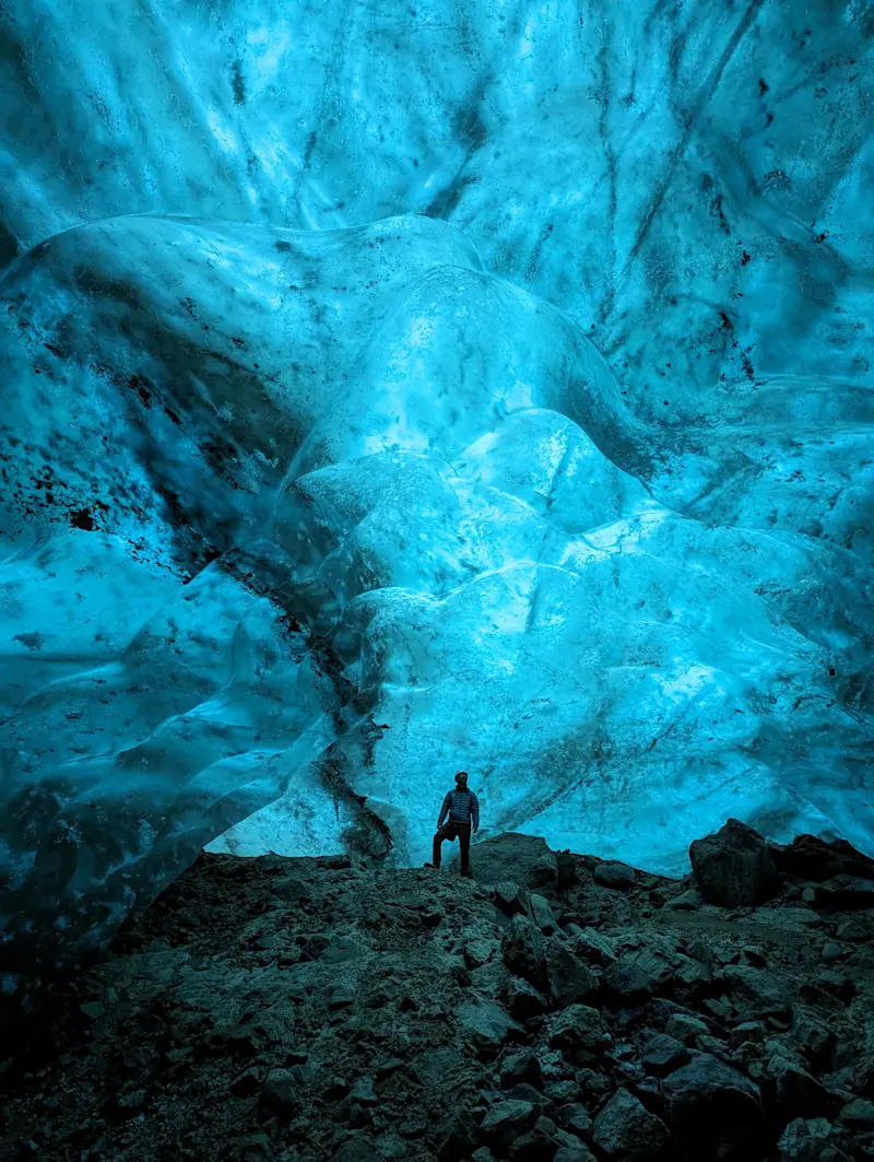 Inside an ice cave in East Greenland. 