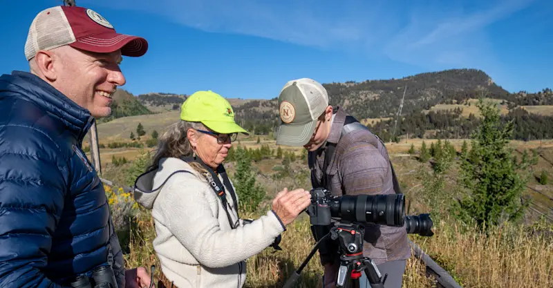 Nat Hab guests and Expedition Leader, Yellowstone National Park, Wyoming.