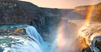 Rainbow over Gullfoss waterfall, Iceland.
