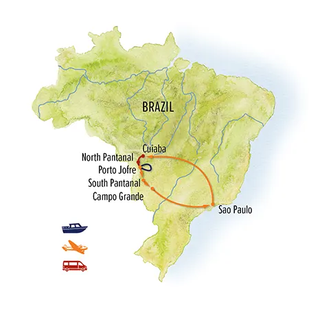 Trip map for Brazil Jaguar & Wildlife Photo Expedition