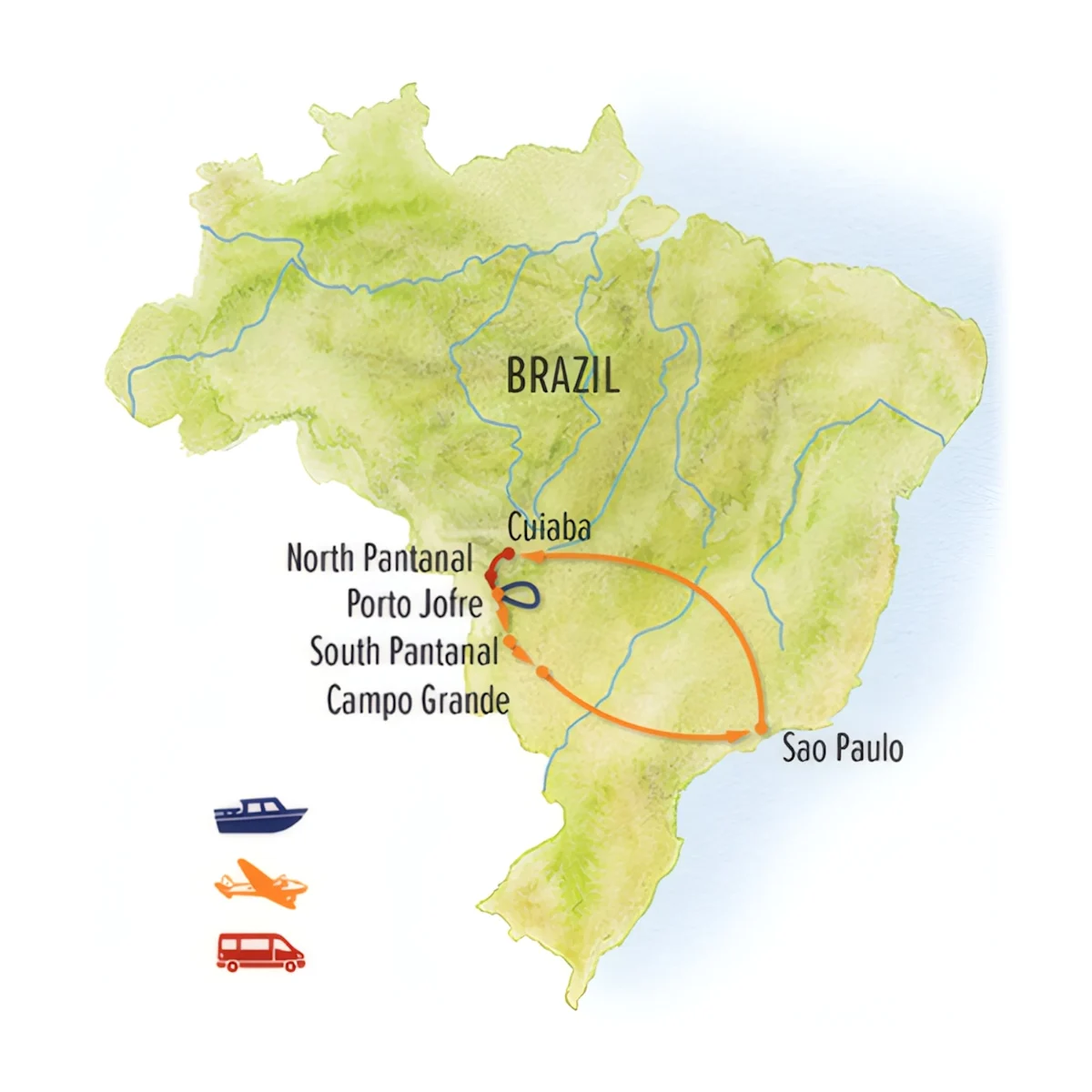 Trip map for Brazil Jaguar & Wildlife Photo Expedition