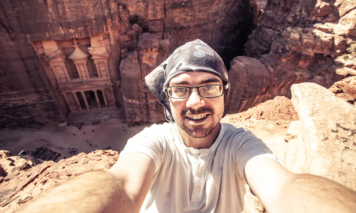 Looking down towards the Treasury at Petra, Jordan