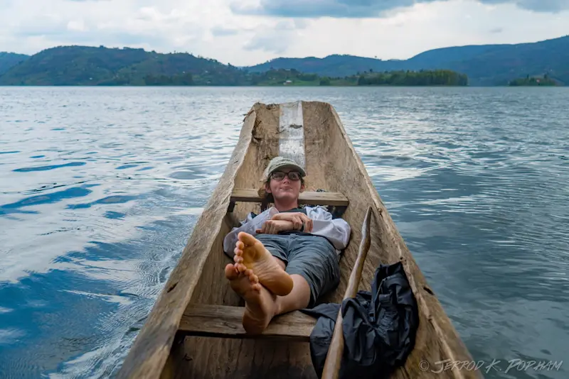 Canoeing around Lake Bunyoni, Uganda.