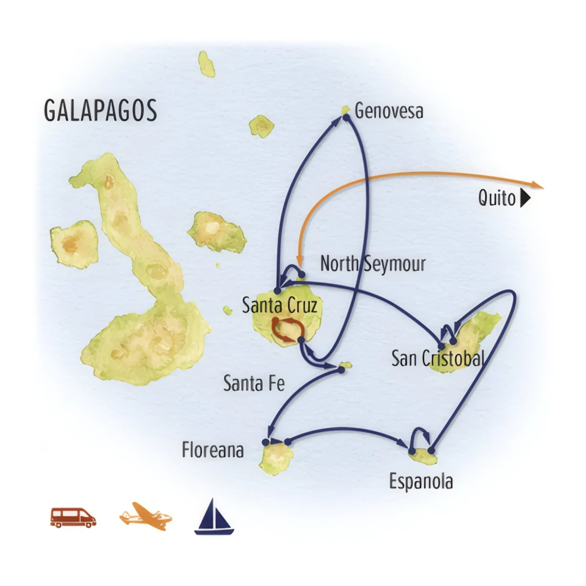 Trip map for Galapagos Discovery: The Nat Hab Experience
