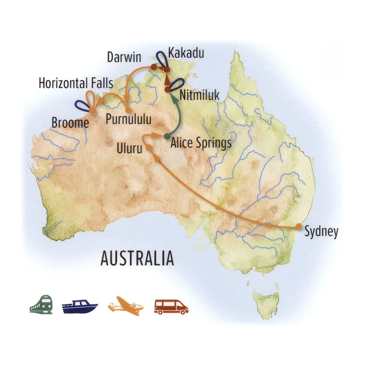 Trip map for Australia North: Kakadu, Kimberley & the Outback