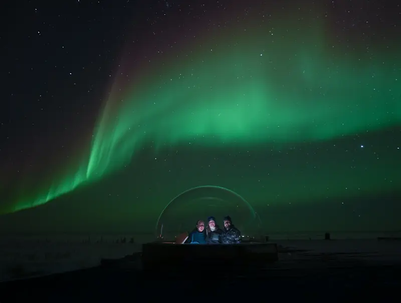Nat Hab guests at the Aurora Dome, Churchill Manitoba.