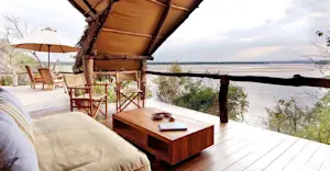 Lounge deck at Sand Rivers Selous, Selous Game Reserve, Tanzania.