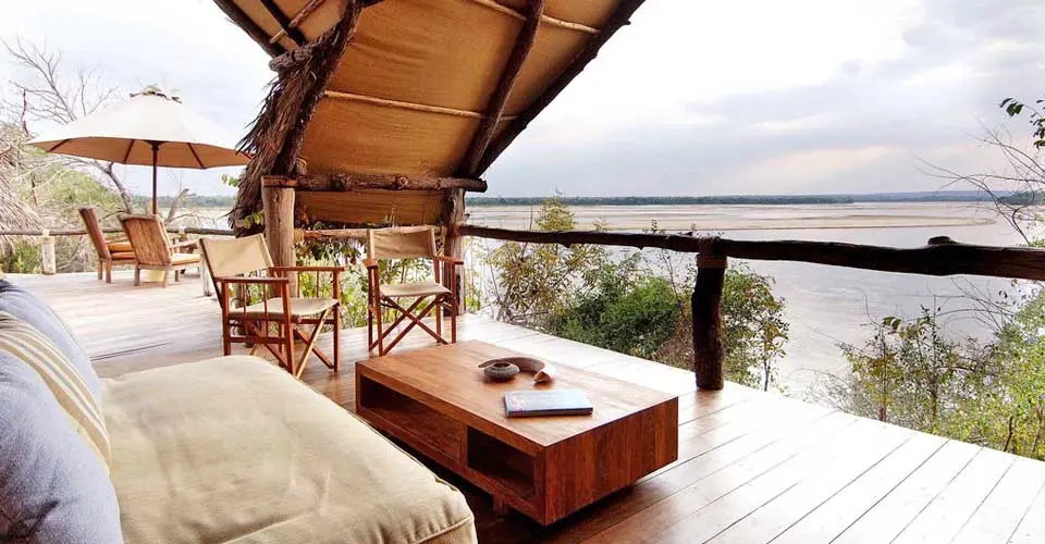 Lounge deck at Sand Rivers Selous, Selous Game Reserve, Tanzania.