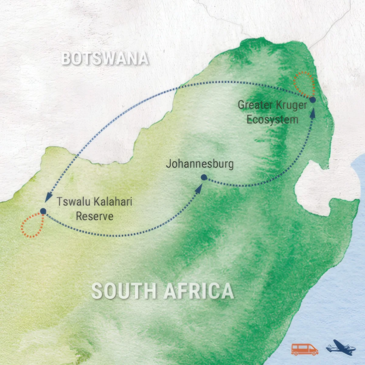 Trip map for Protecting South Africa's Rhinos at Risk 