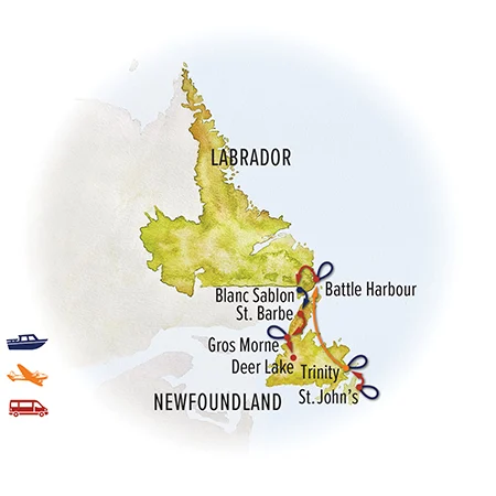 Trip map for Puffins, Whales & Wildlife of Newfoundland & Labrador