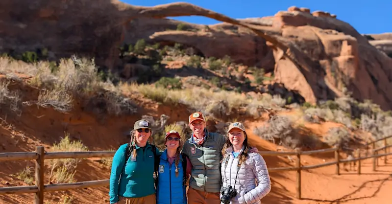 Nat Hab guests, Landscape Arch, Arches National Park, Utah.