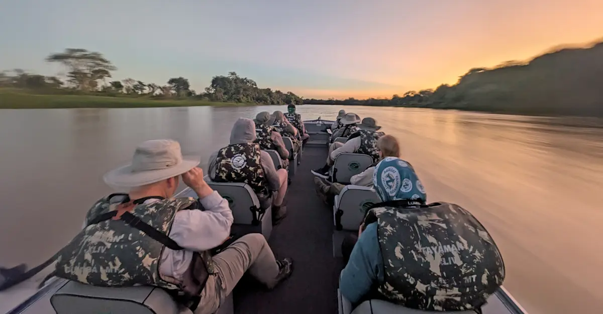 Nat Hab guests on private river cruise, Pantanal, Brazil.