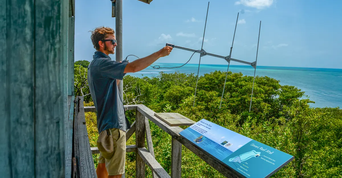 Earthwatch Expeditions Scientist telemetry tracking, Belize.