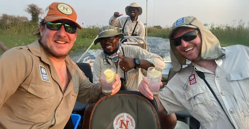 River cruising with Lets, Biggie & Jack at Jacana Camp, Botswana. 