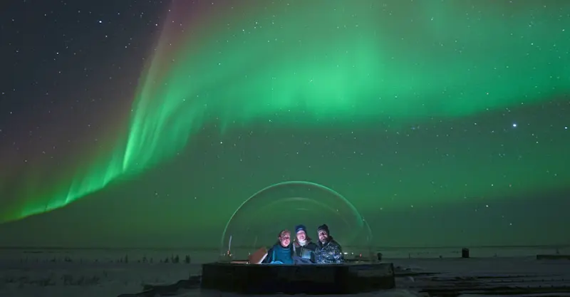Nat Hab guests inside Aurora Dome, Churchill, Manitoba.