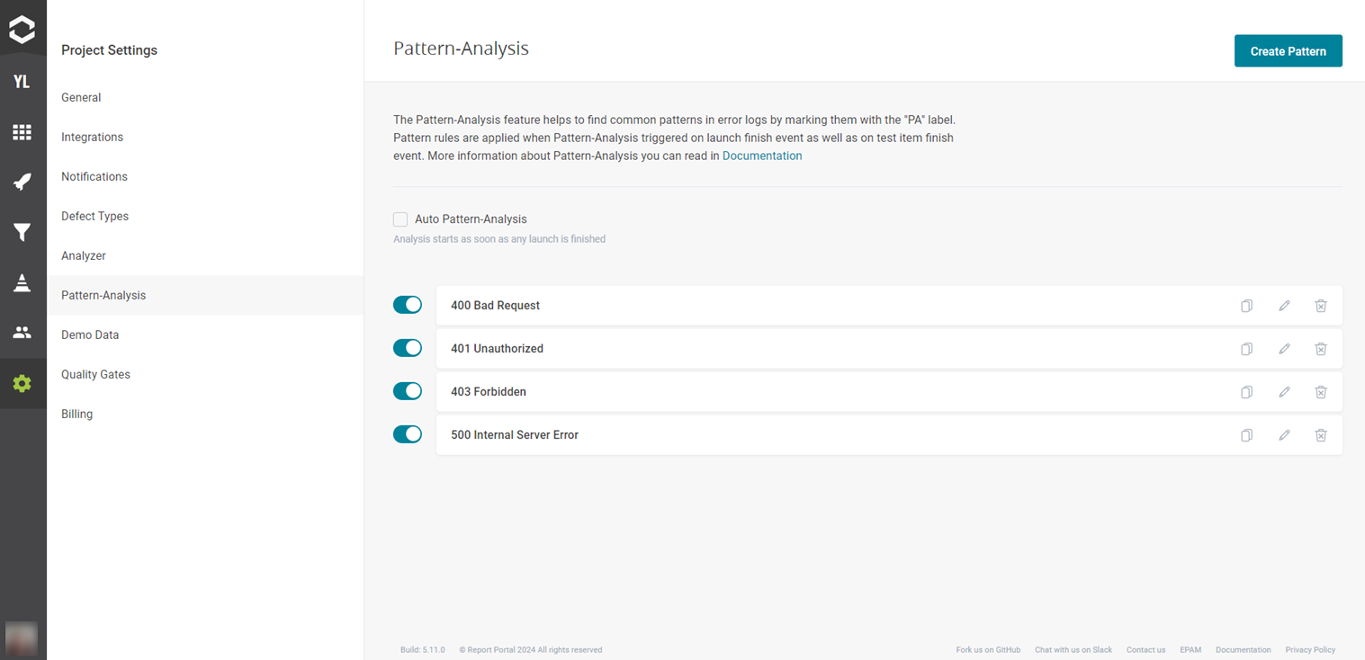 Pattern rules for standard errors
