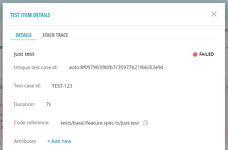 Test item details modal window