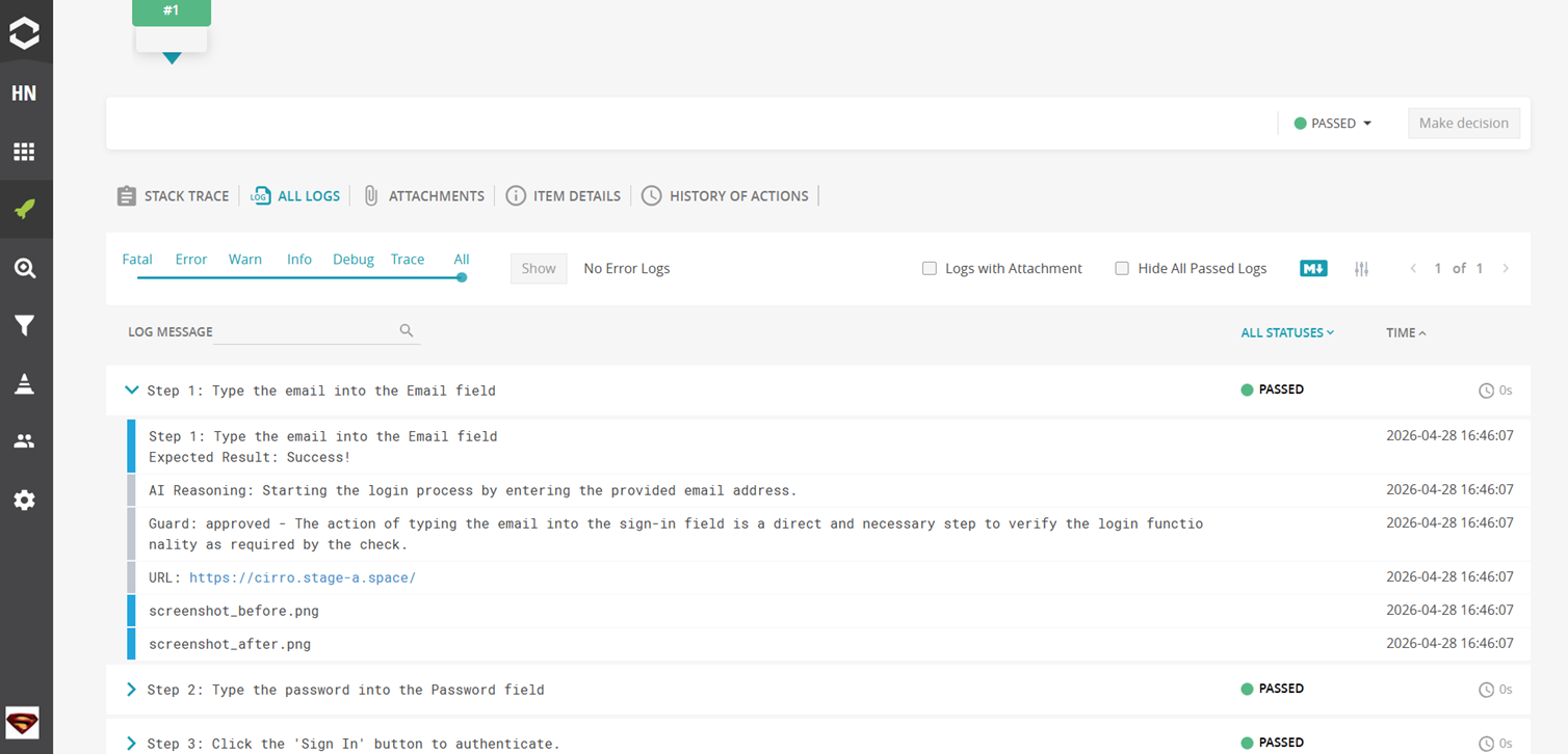 Agentic QA results
