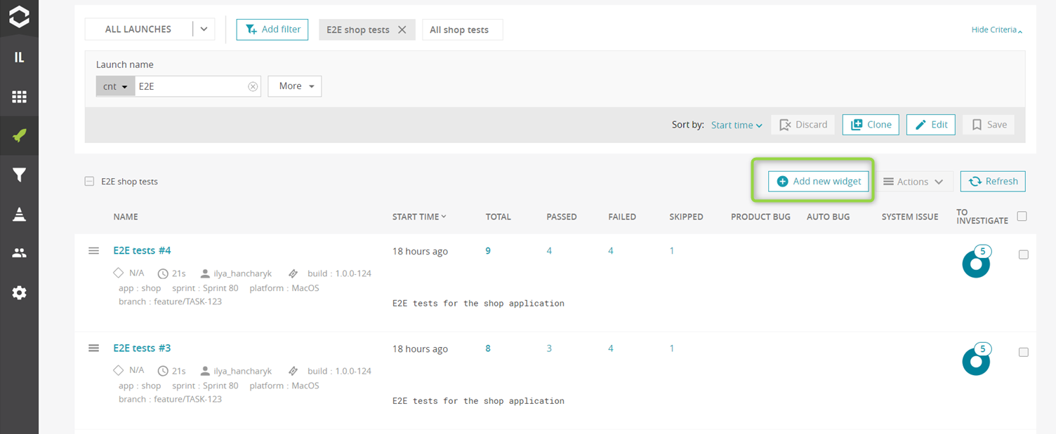 Add widget from Launches page
