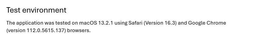 Test environment details