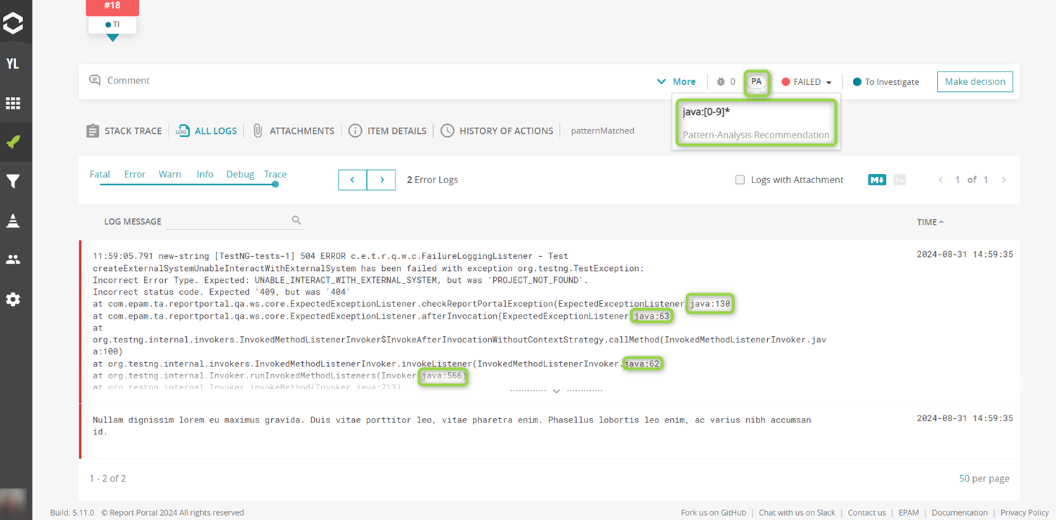 Pattern analysis example for regular expression