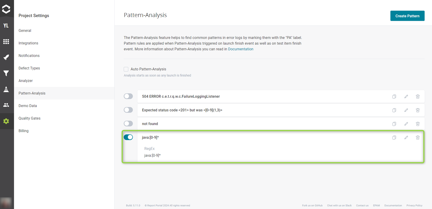 Pattern Analysis rule for regular expression