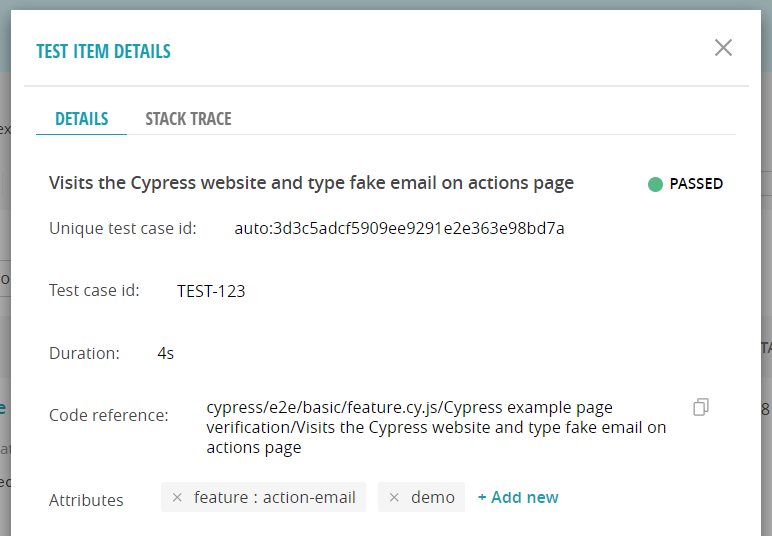  Test item details modal window