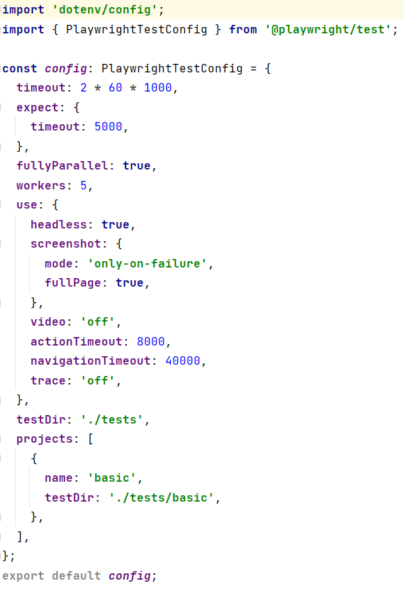 Playwright config file