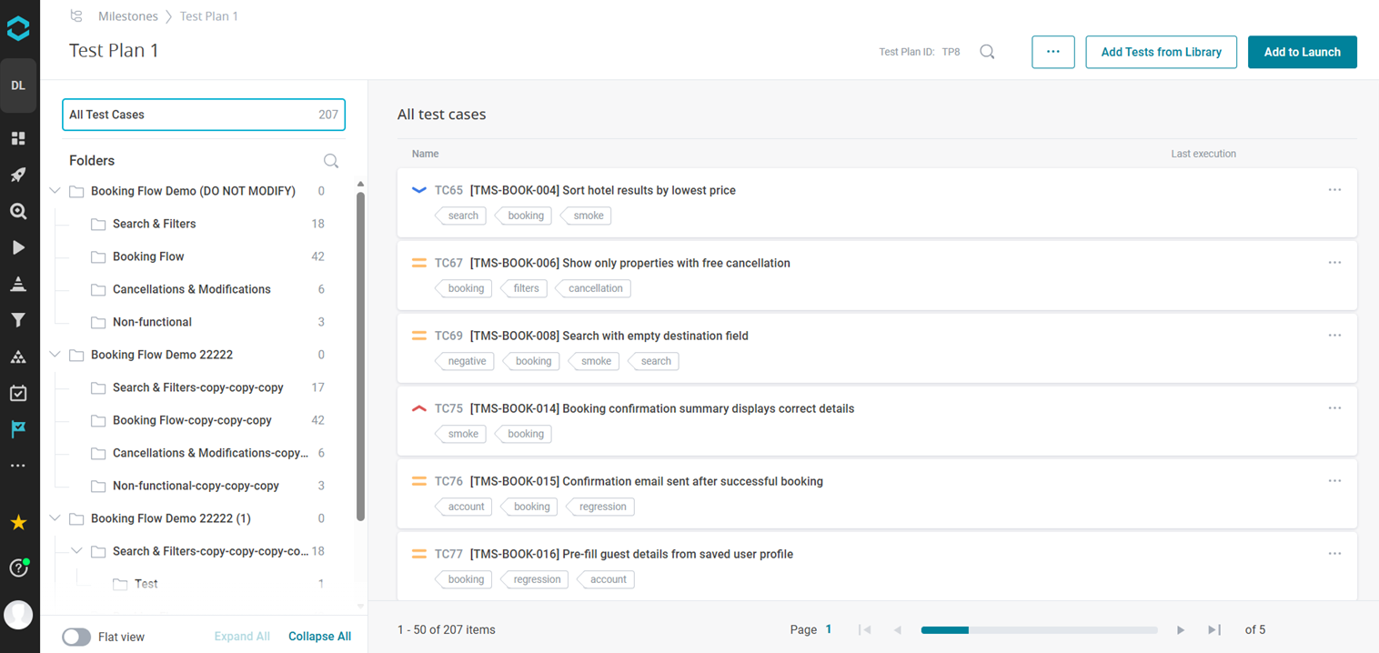 Test cases in test plan